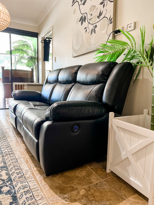 Cinema Recliner 3 Seater in Black Air Leather