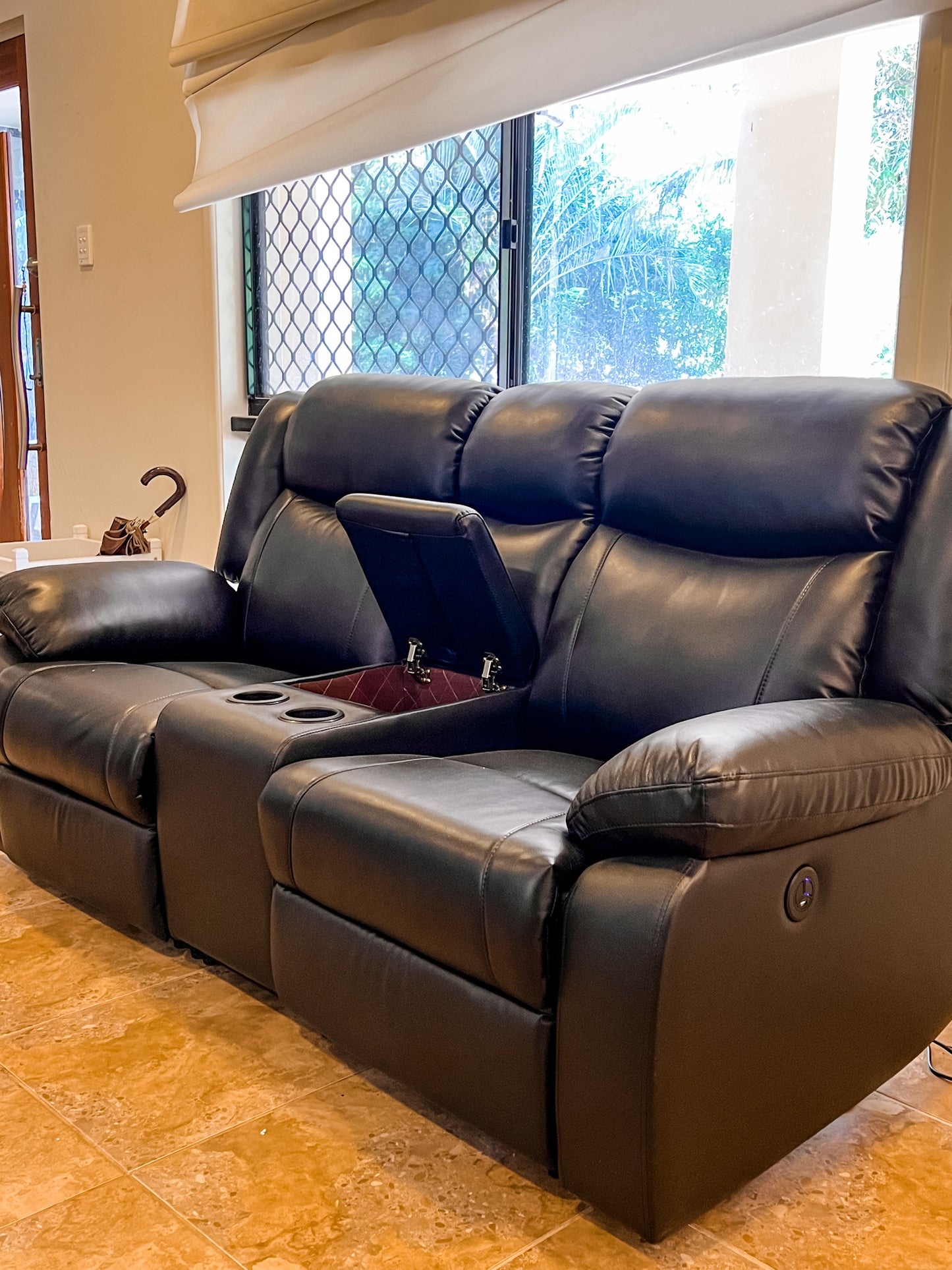 Cinema Recliner 2 Seater in Black Air Leather