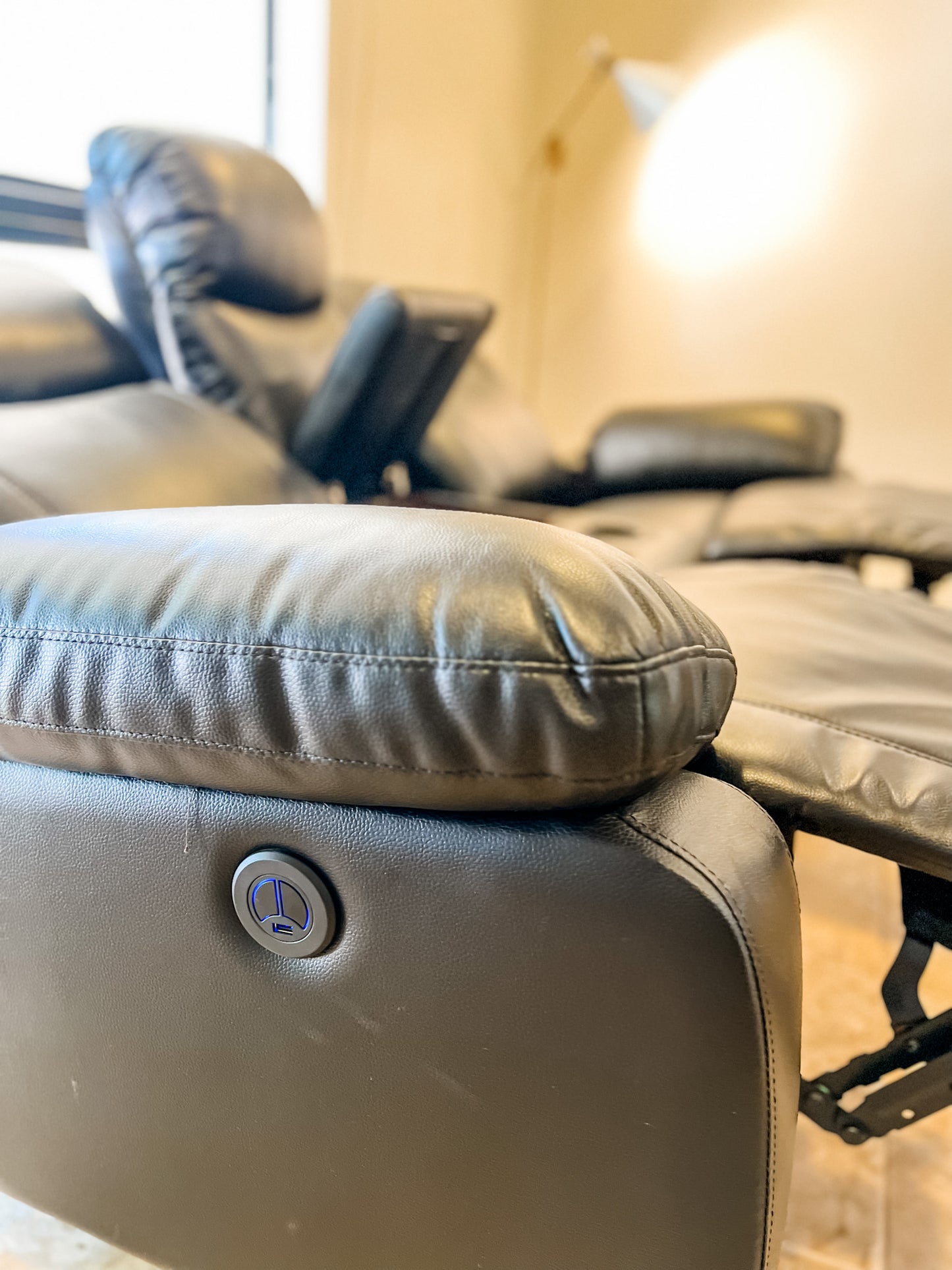 Cinema Recliner 2 Seater in Black Air Leather