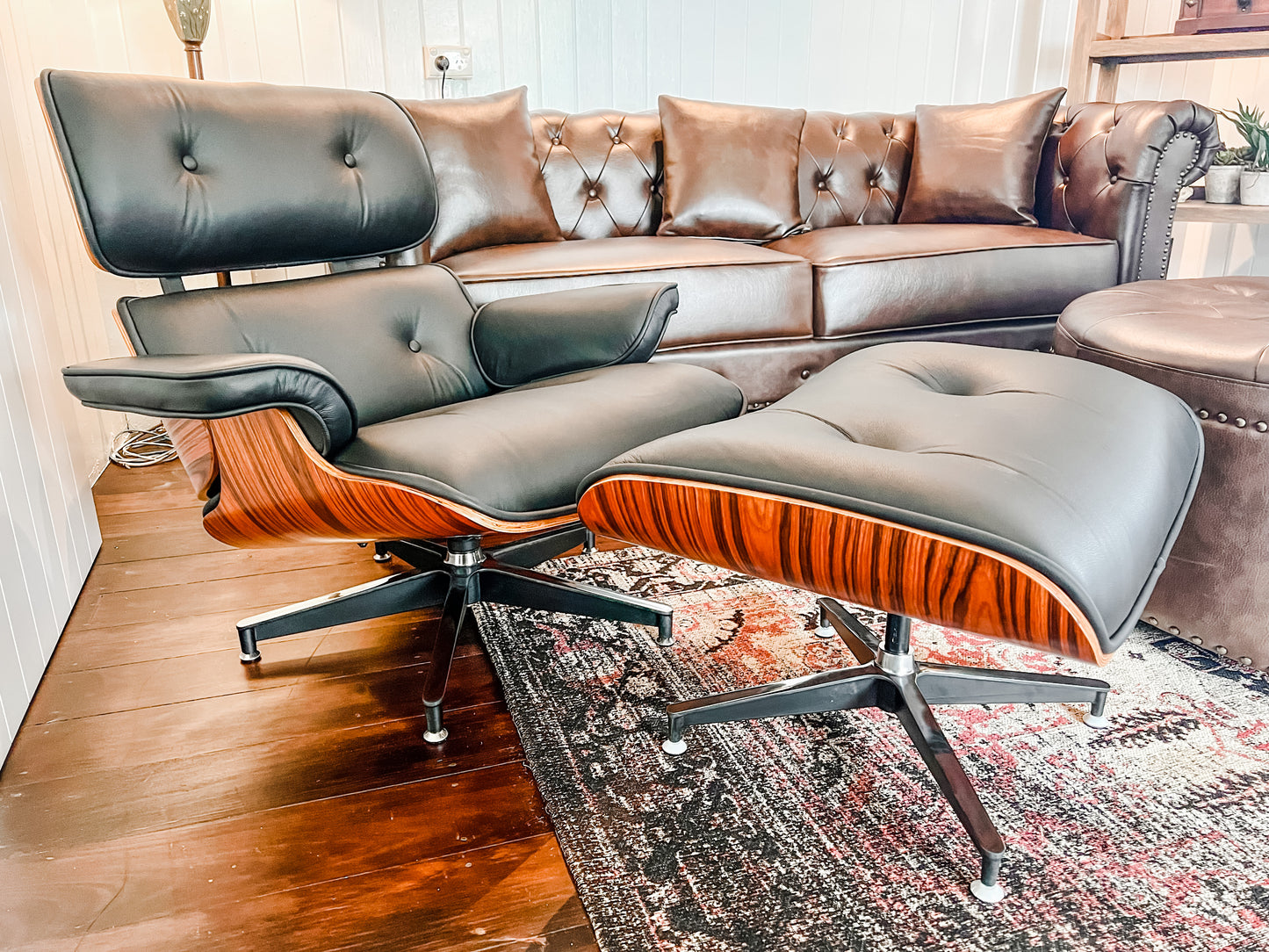 Replica Eames Chair and Ottoman - BLACK