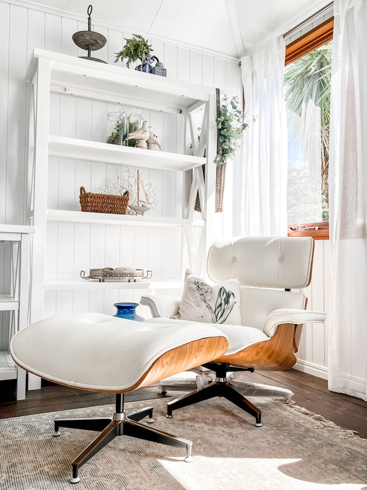 Replica Eames Chair and Ottoman - White