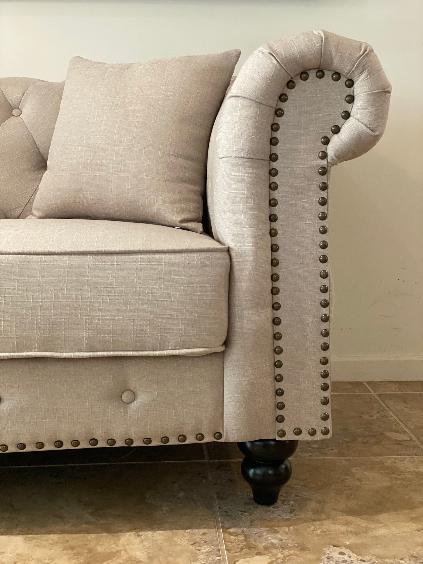 3 Seater Chesterfield Lounge - Beige