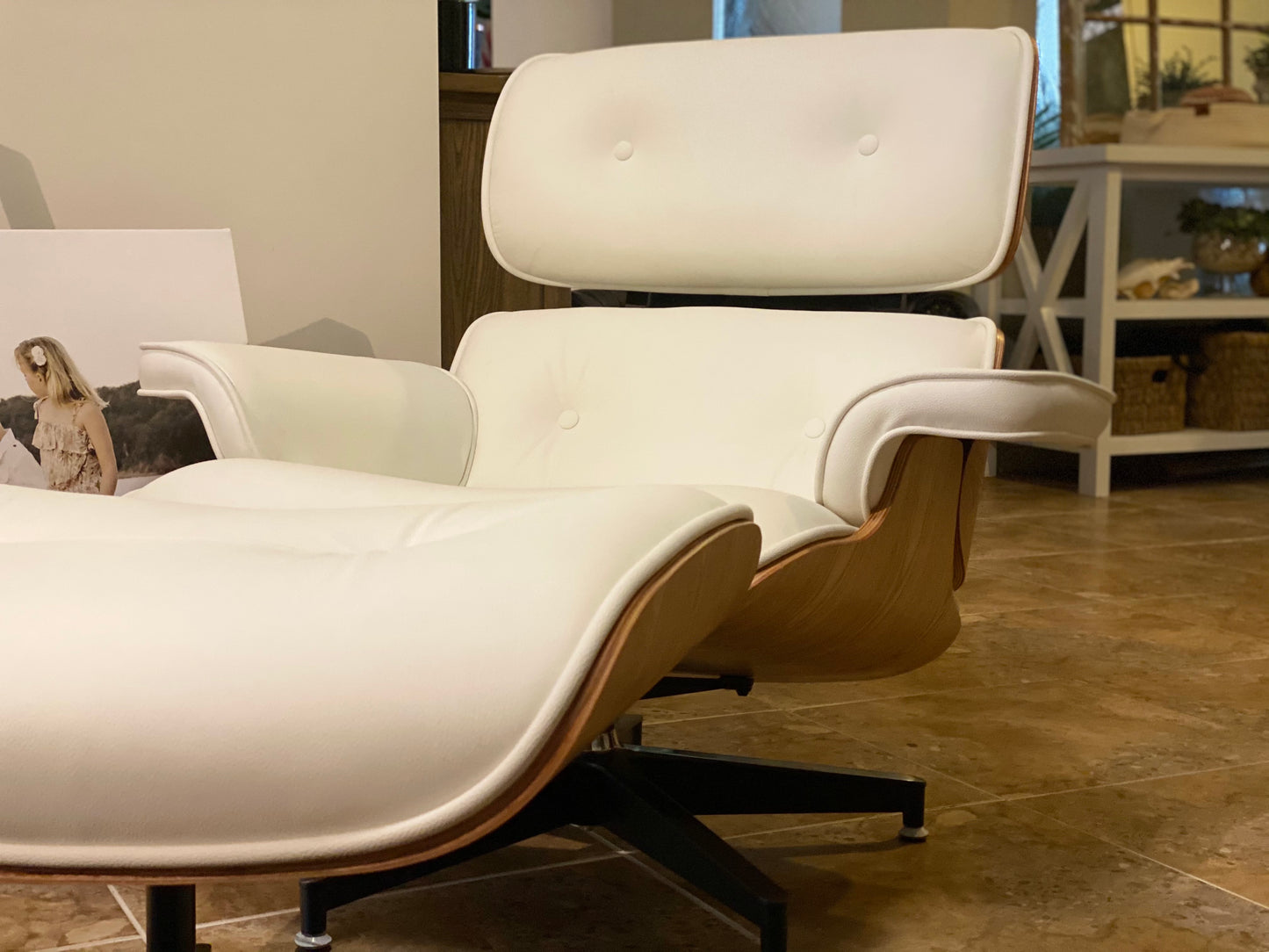 Replica Eames Chair and Ottoman - White